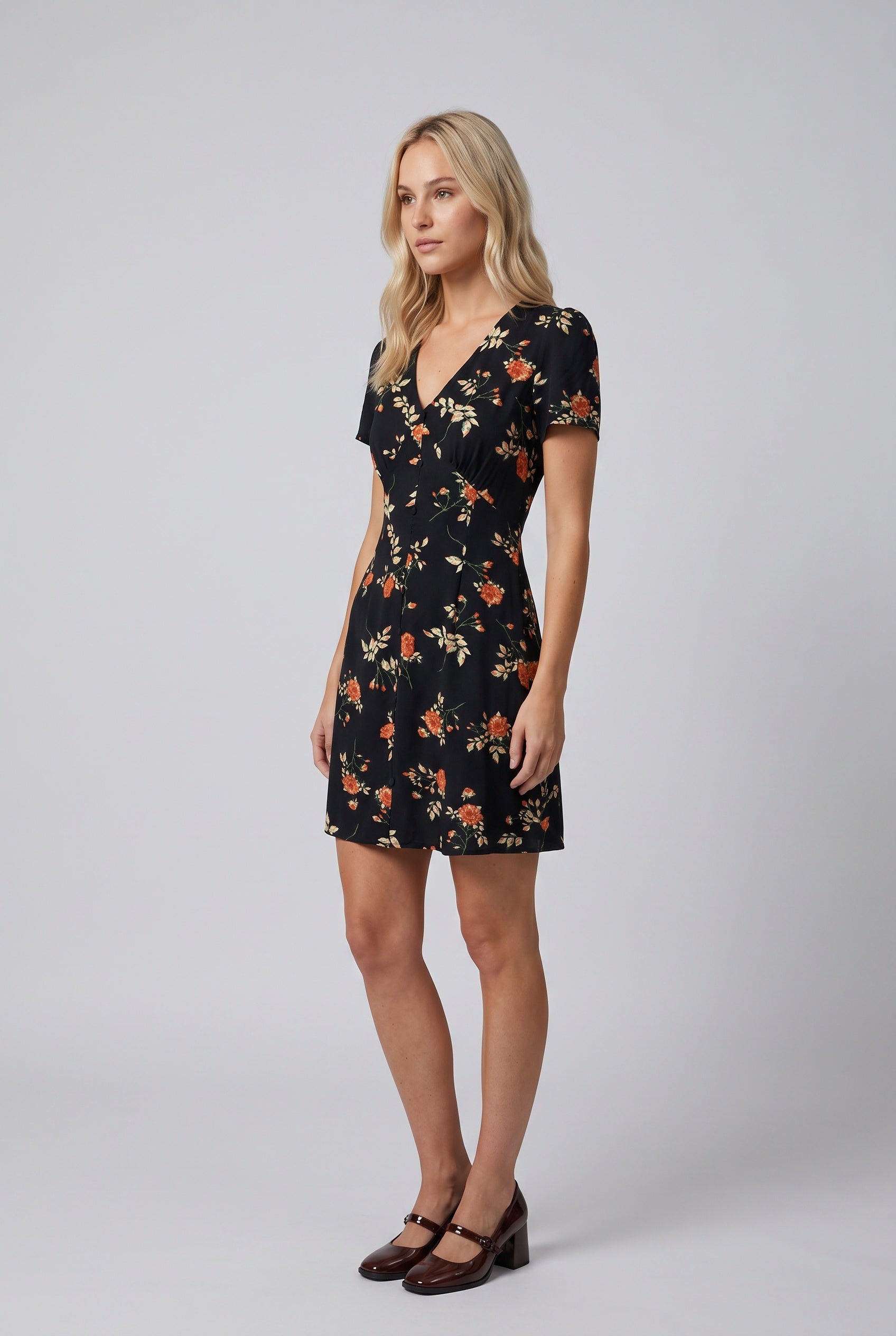 Opal | Floral Button-Up V-Neck Mini Dress