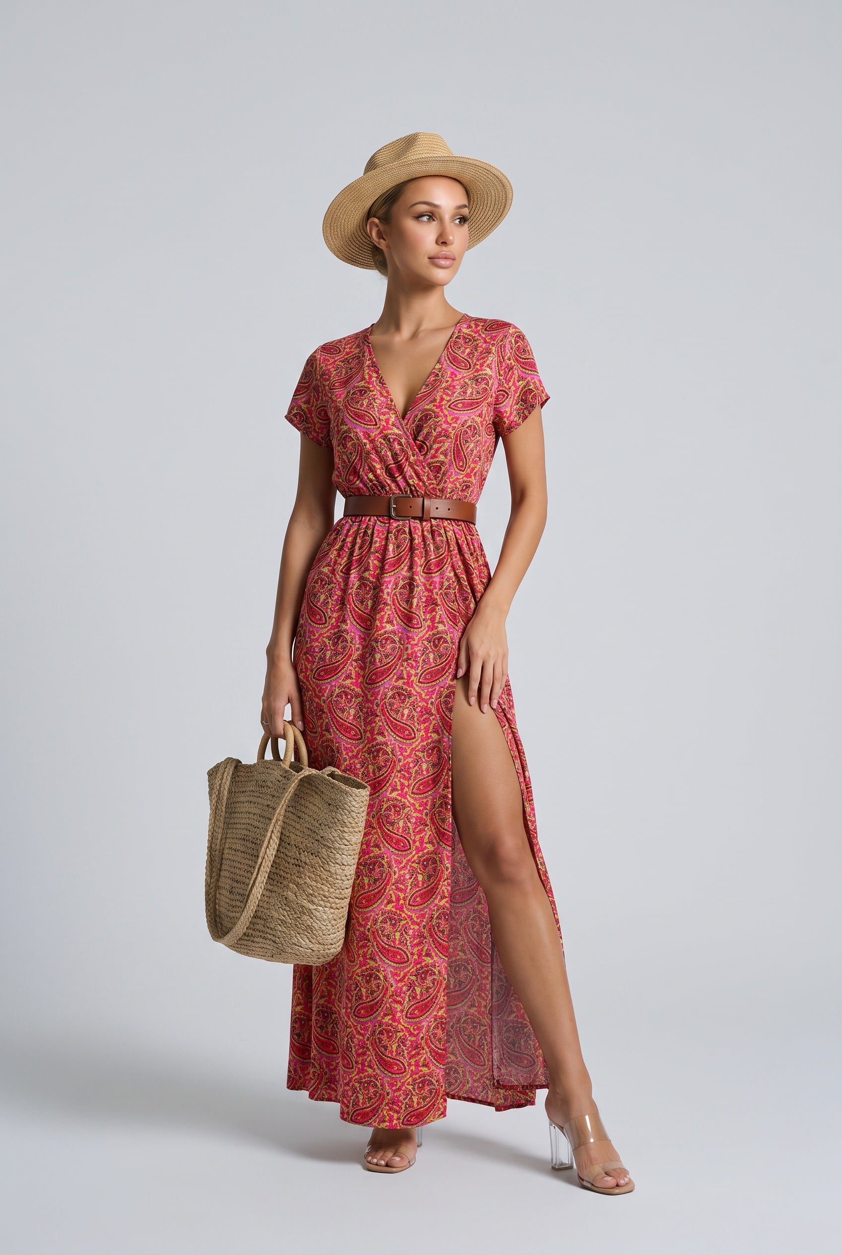 Delphine | V-Neck Belted Boho Maxi Dress