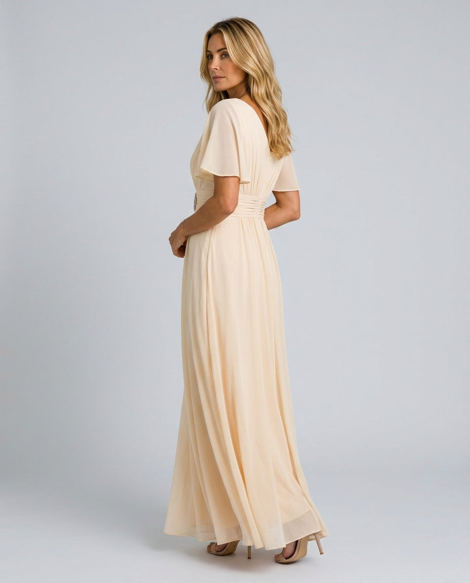 Orelia | Short Sleeve V-Neck Flowing Maxi Dress