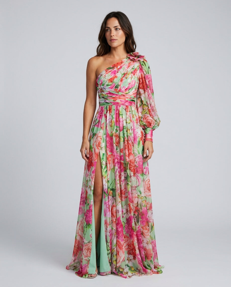 Nadia | One-Shoulder Floral Slit Maxi Dress