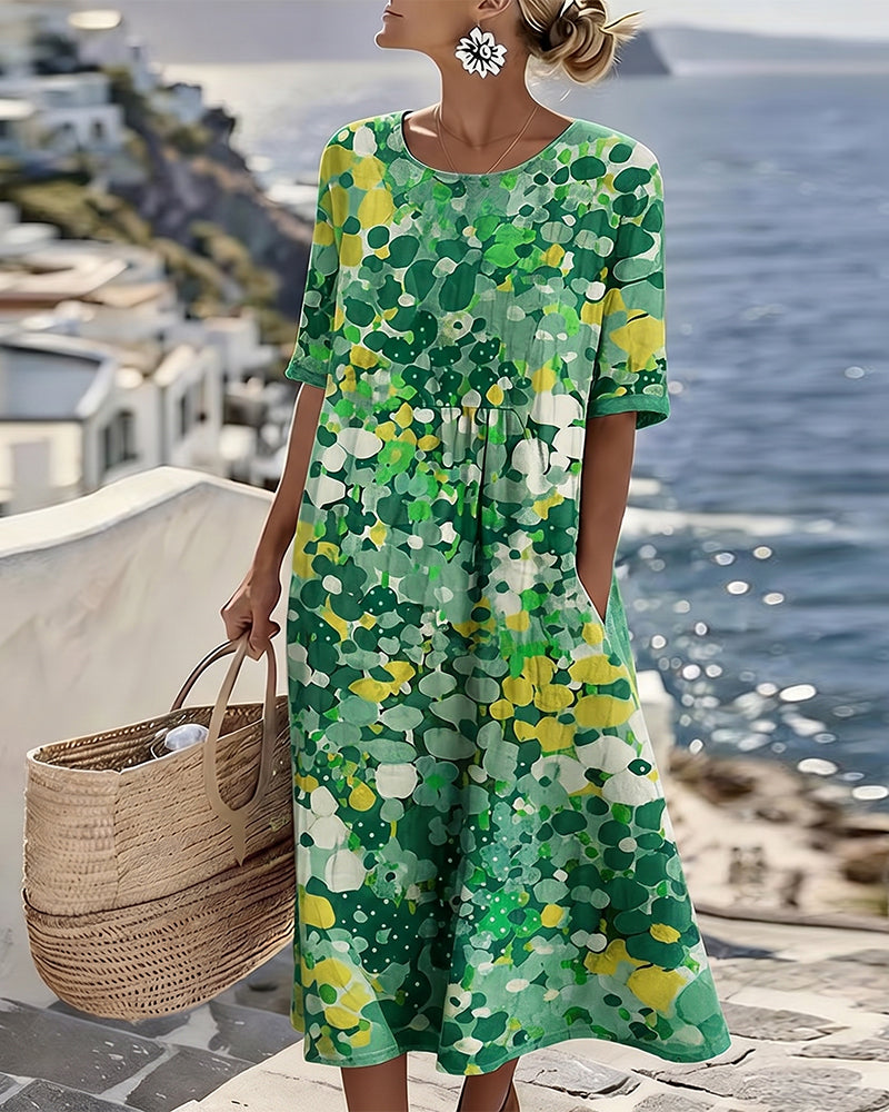 Valentina | Abstract Floral Cotton-Linen Midi Dress