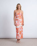 Leona | Spaghetti Strap Lace-Up Abstract Print Maxi Dress
