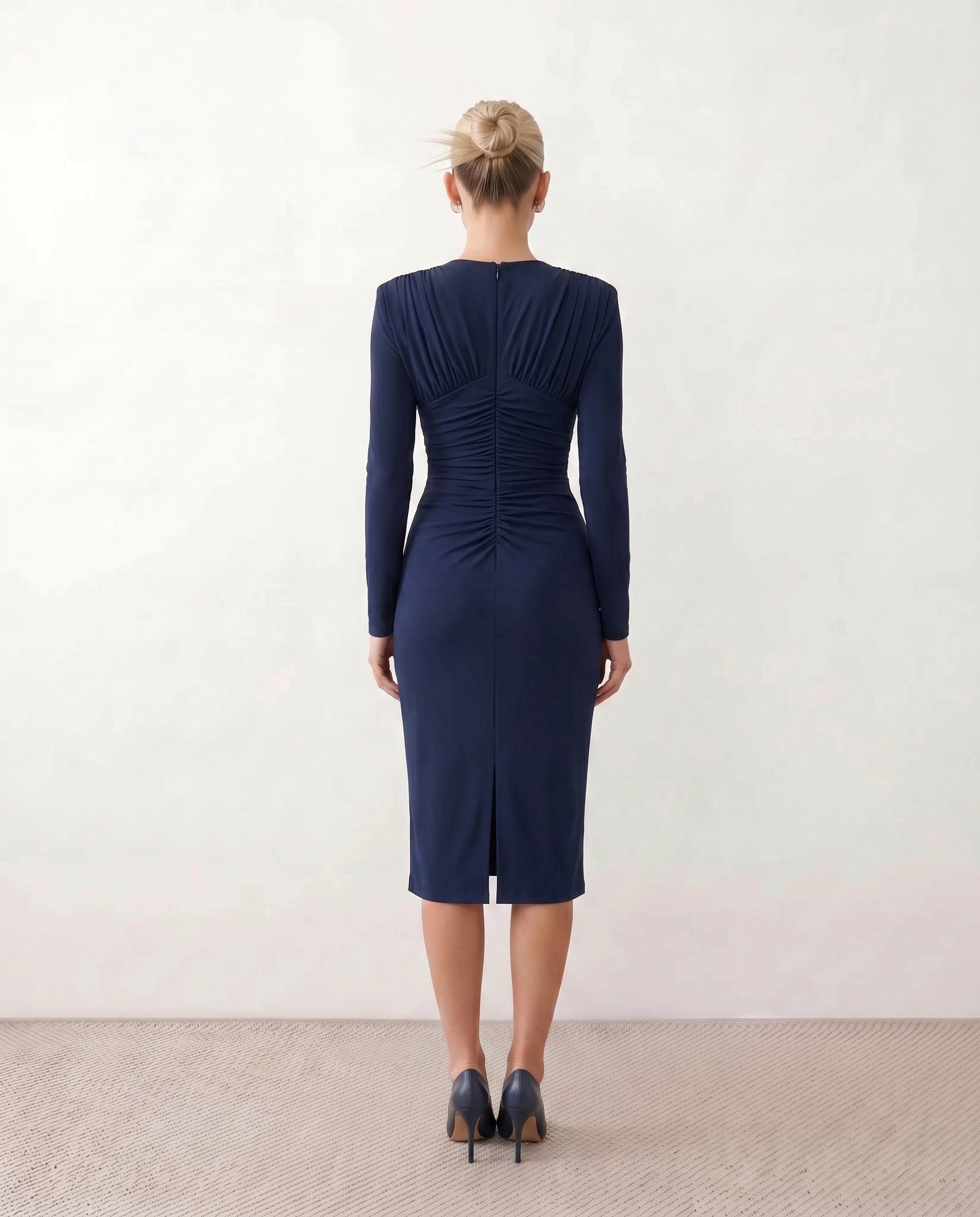 Priya | Asymmetric Neck Open Back Midi Dress