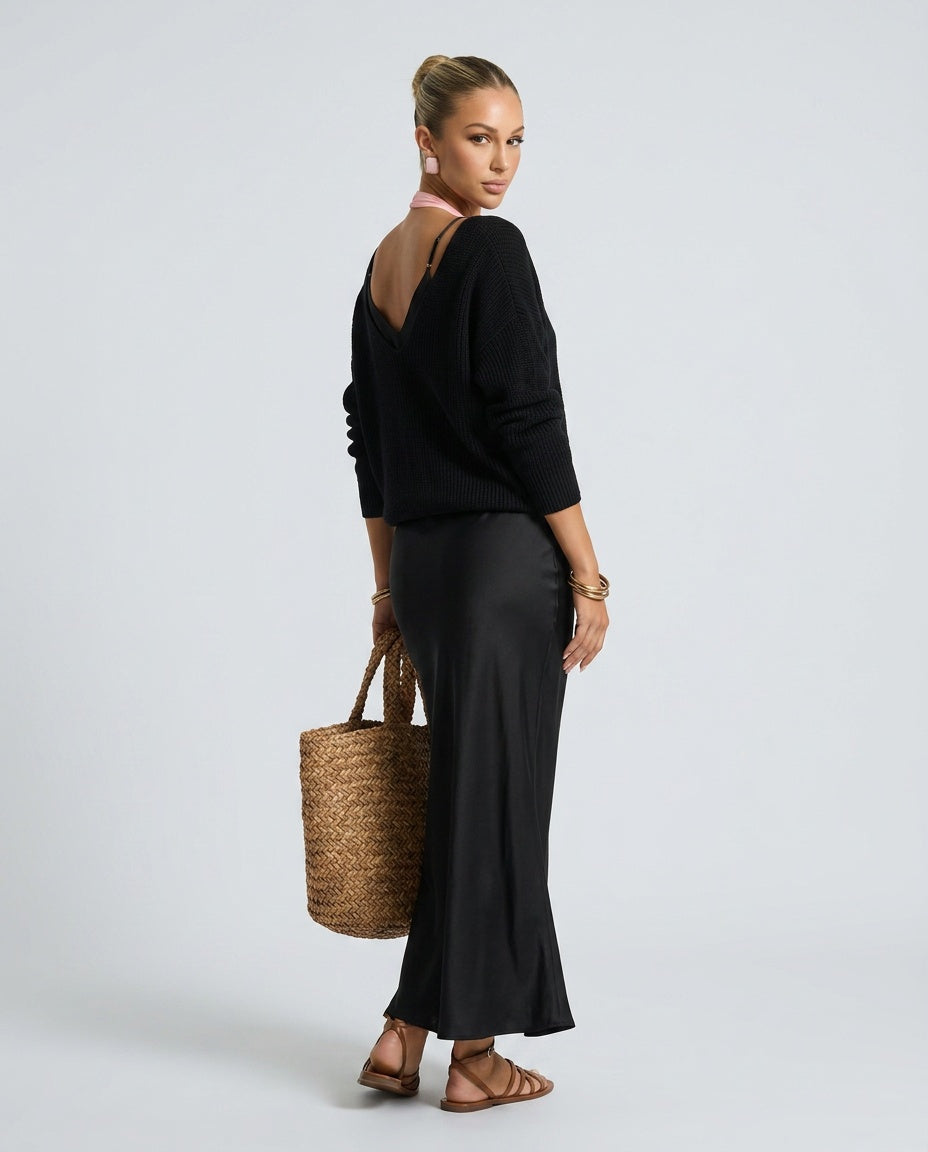 Giselle | Satin-Look V-Neck Maxi Dress