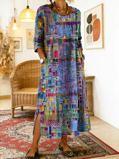 ROMY — Patchwork Denim Midi Dress