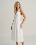 Neve | V-Neck Halter Sleeveless White Midi Dress