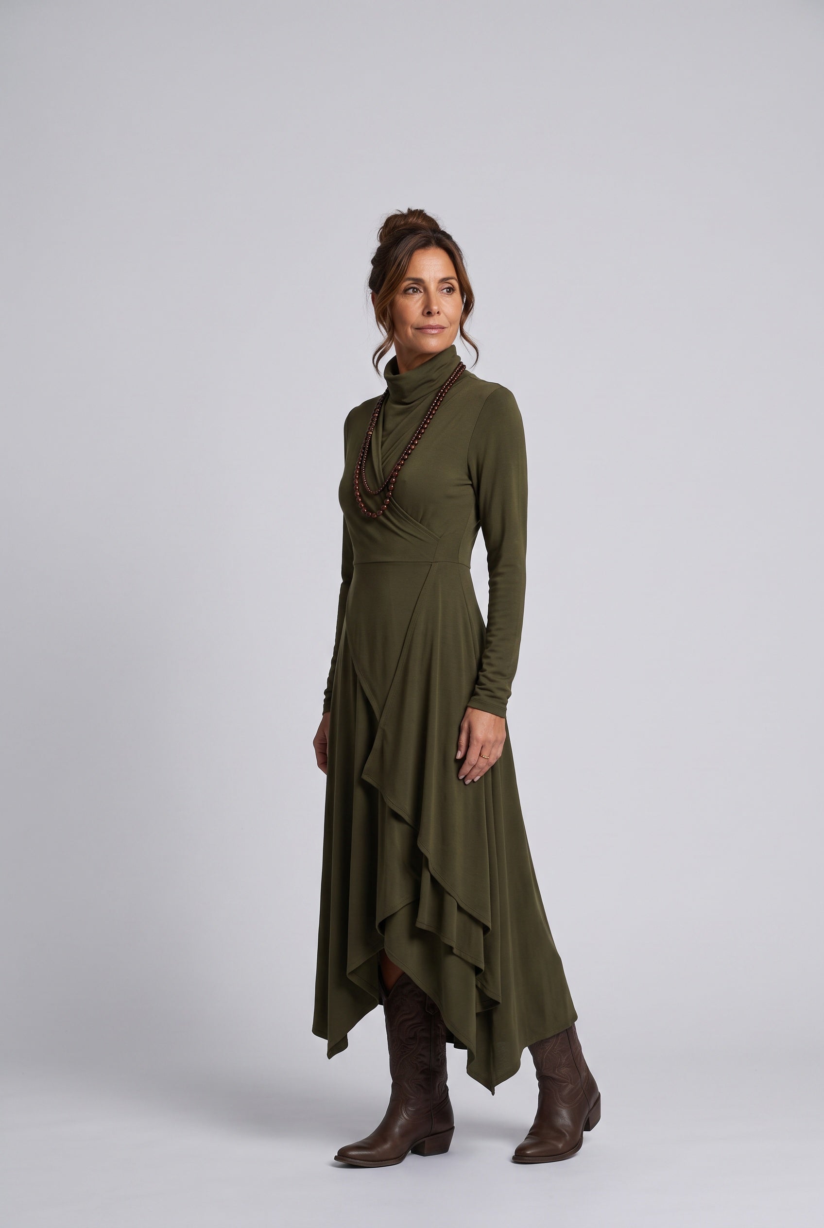 Bianca | Asymmetric Draped Turtleneck Maxi Dress