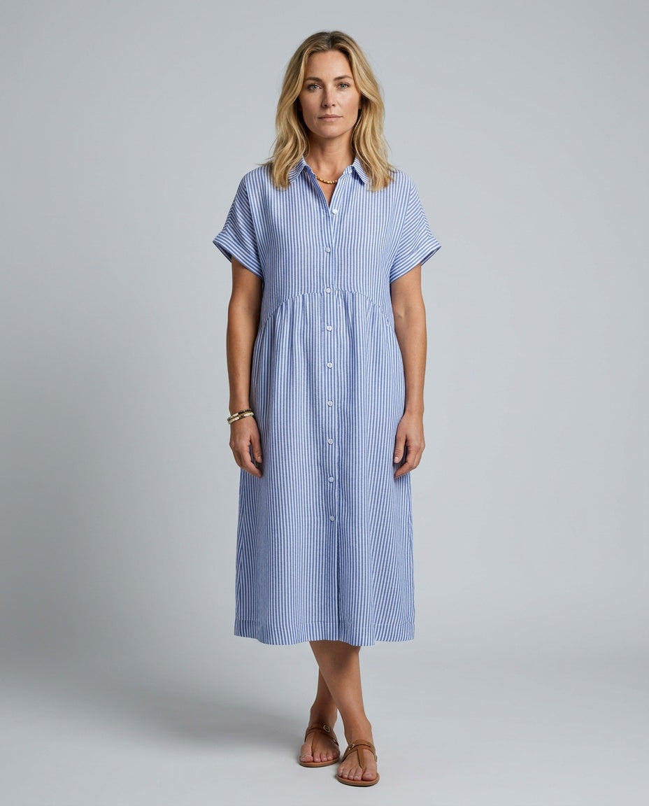 Marlowe | Striped Button-Front Midi Shirt Dress