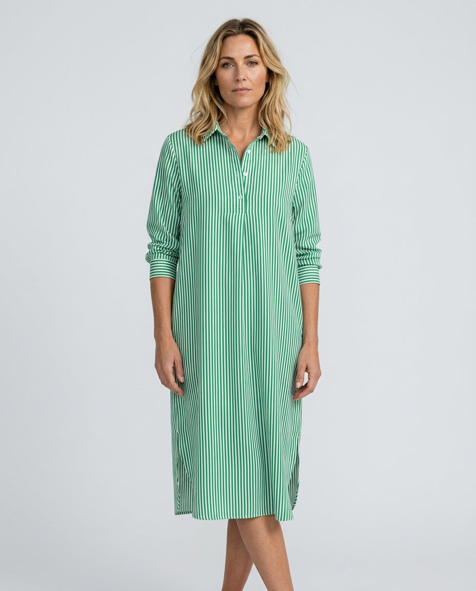 Isolde | Striped Long Sleeve Midi Shirt Dress