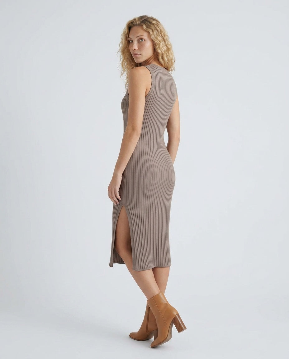 Raina | Ribbed Fitted Knit Midi Dress