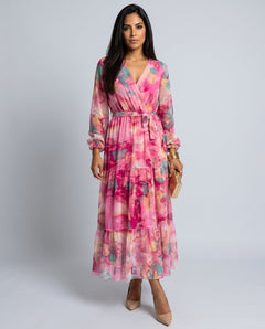 Reva | Floral V-Neck Wrap Maxi Dress