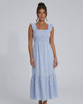 Ximena | Flutter Sleeve Smocked Gingham Maxi Dress