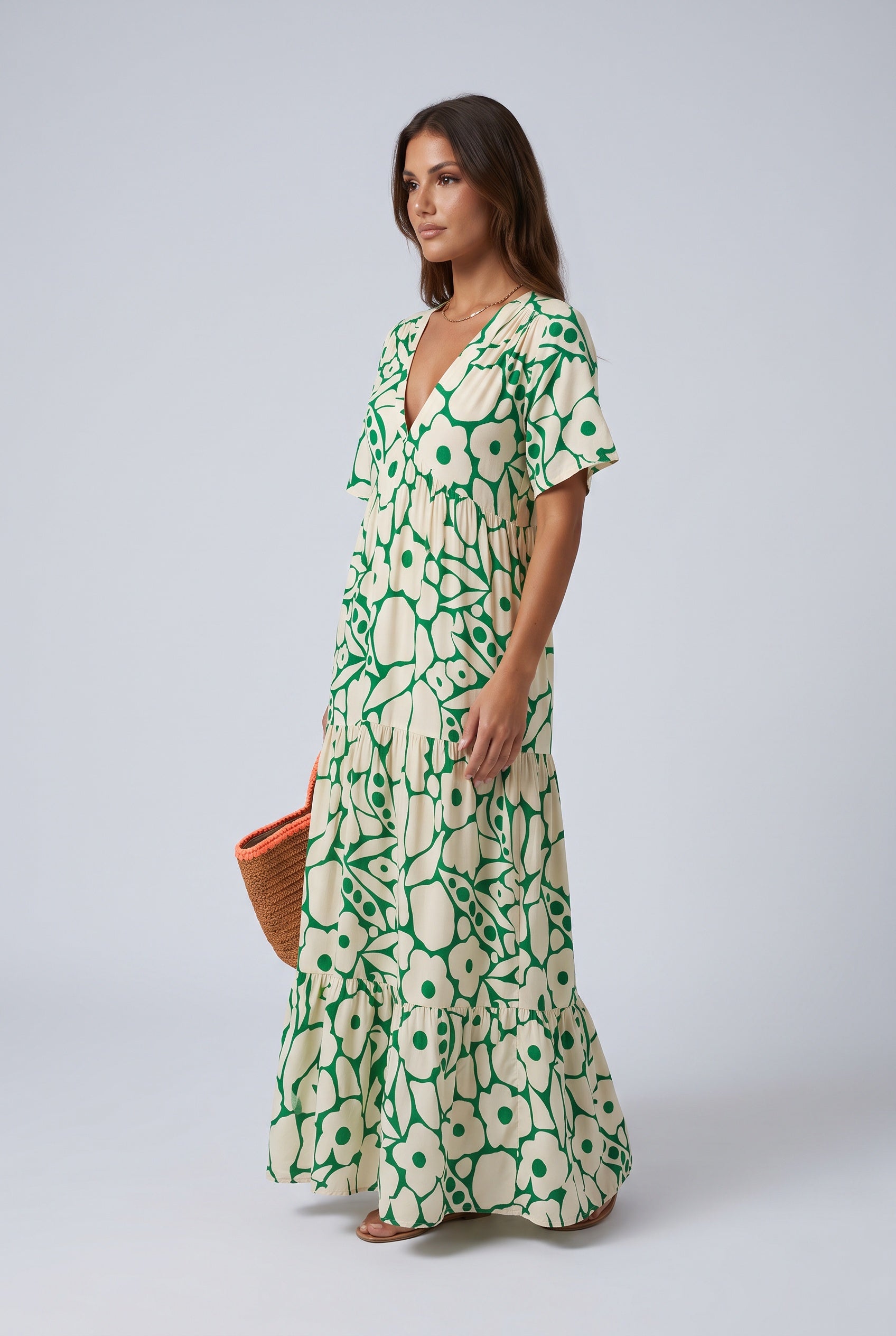 Nina | Abstract Print V-Neck Maxi Dress