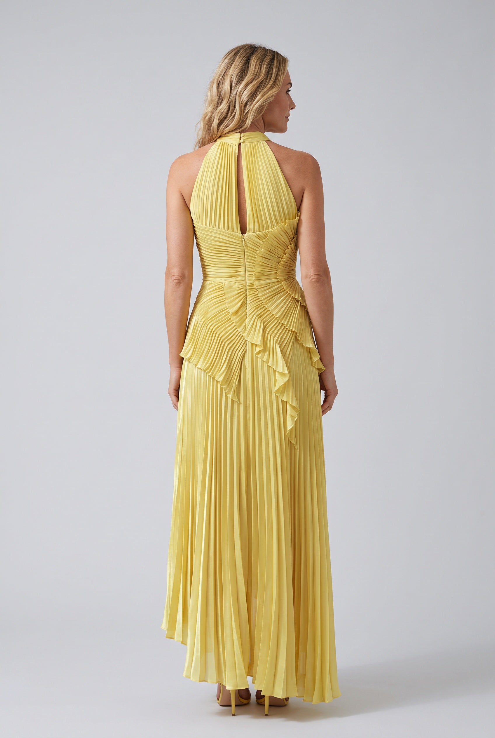 Nina | Pleated Asymmetric Ruffle Maxi Dress