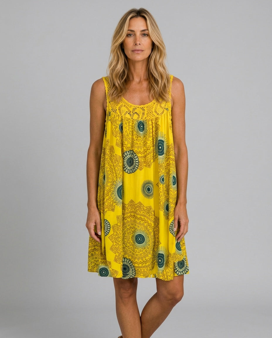 Stella | Relaxed Lace-Trim Printed Midi Dress