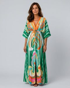 Josephine | Printed Batwing Tie-Waist Maxi Dress