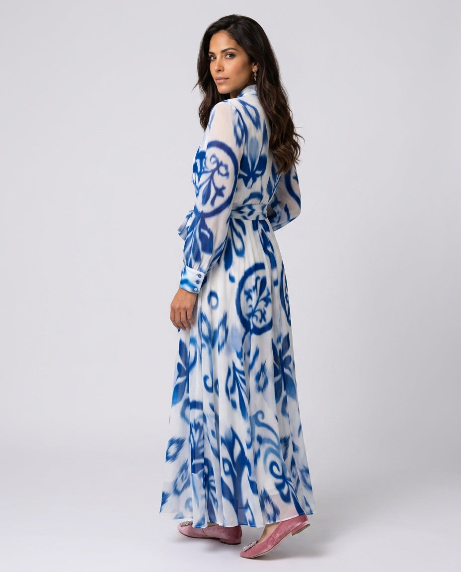 Fernanda | Floral Print Long Sleeve Belted Maxi Dress