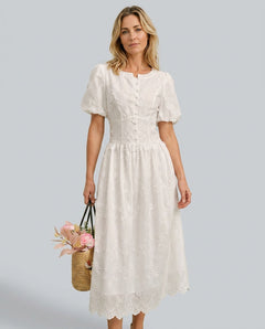 Willa | Floral Print Round Neck Midi Dress