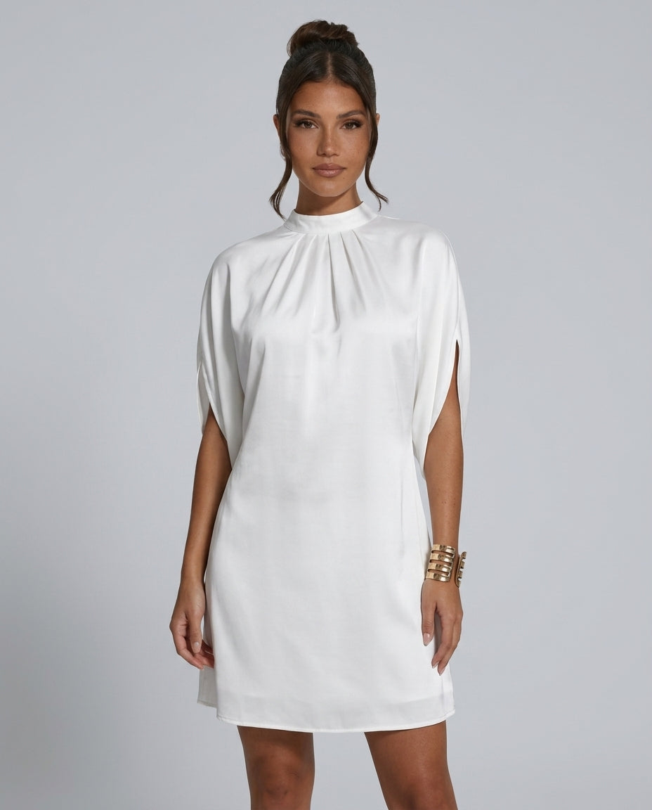Selene | Batwing Sleeve Pleated Collar Mini Dress