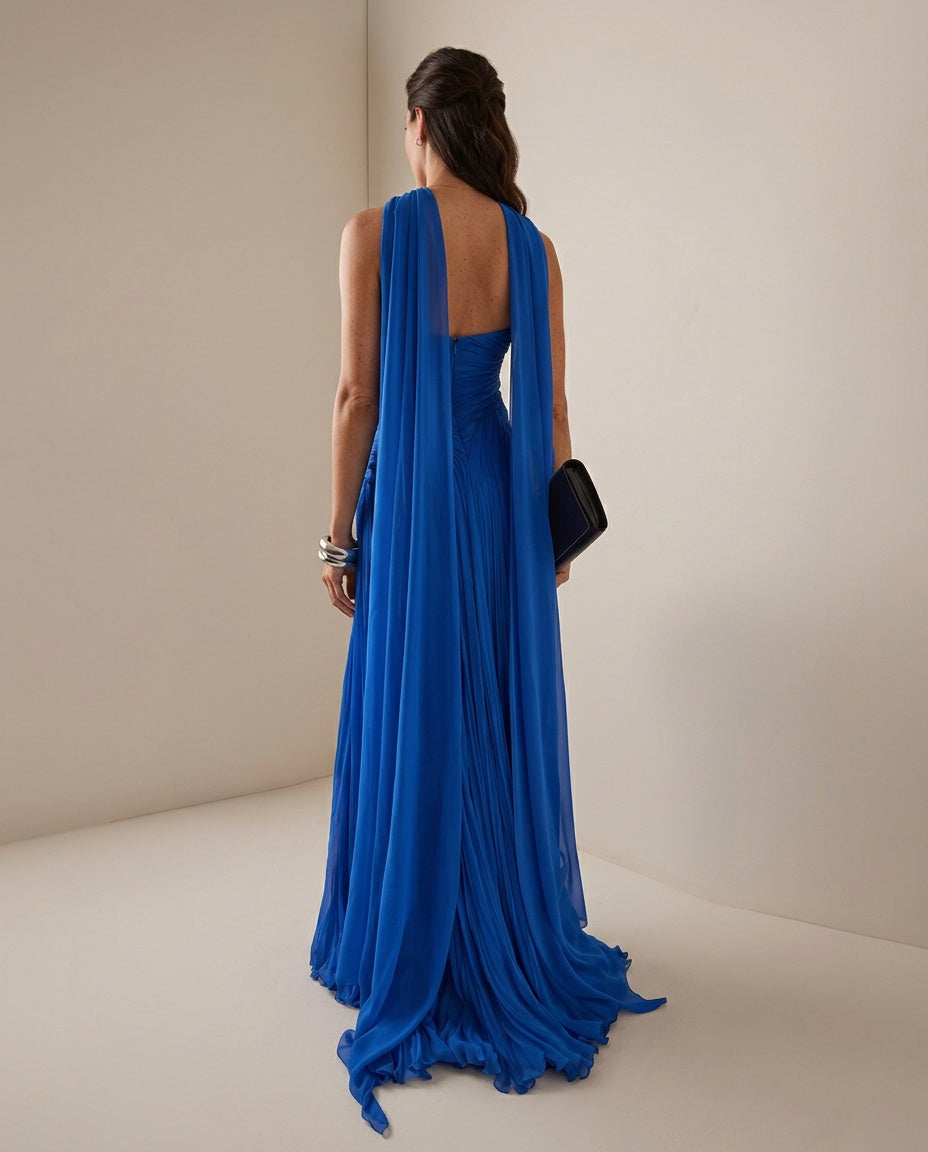 Naia | Off-Shoulder Pleated Chiffon Maxi Dress
