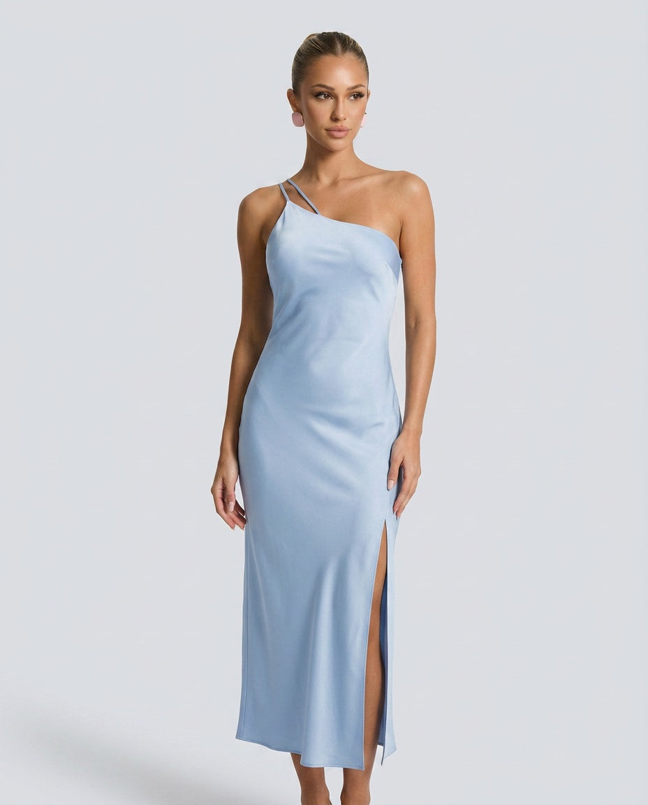 Bianca | Asymmetric Open Back Spaghetti Strap Midi Dress