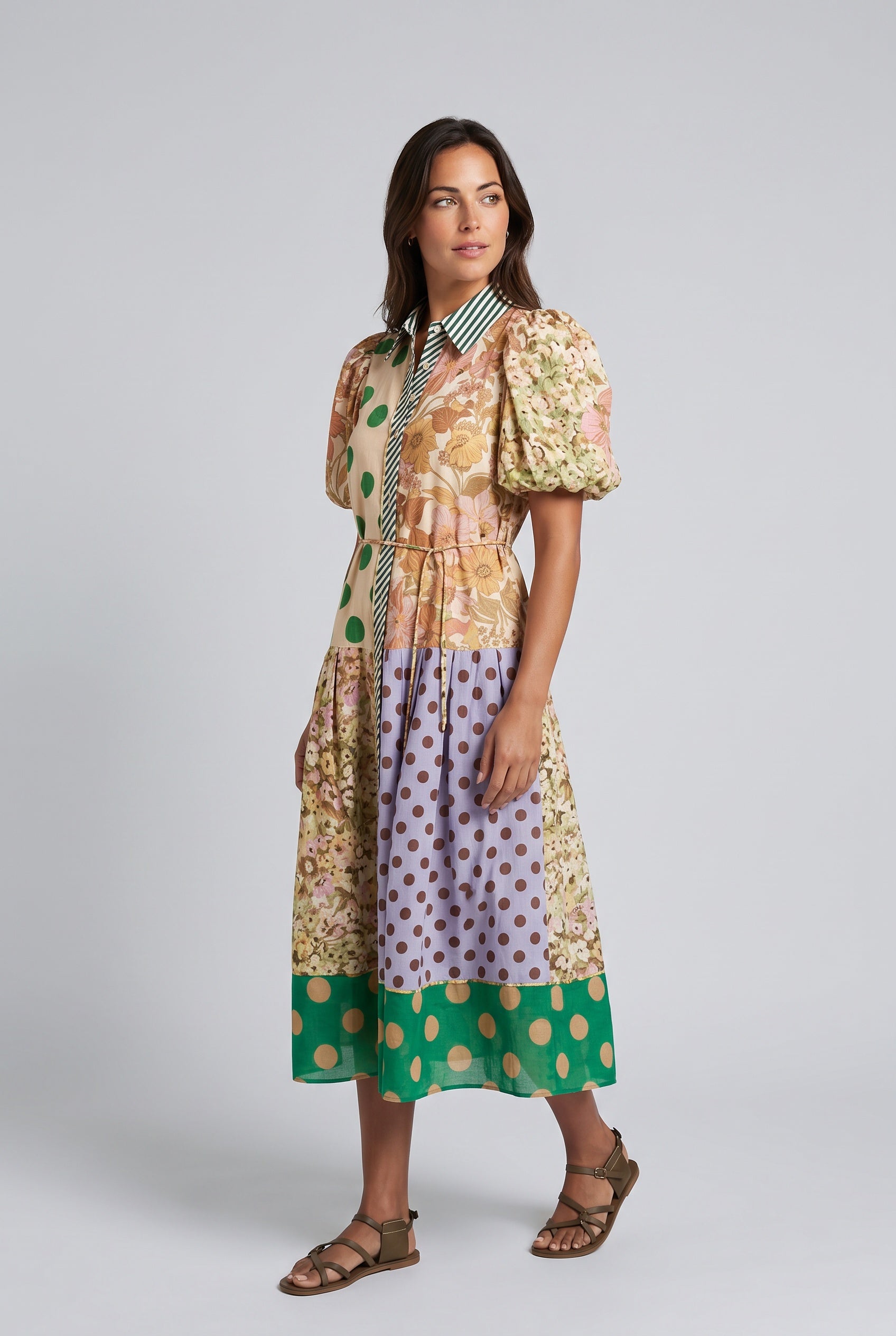 Piper | Mixed Print Panel Midi Shirt Dress