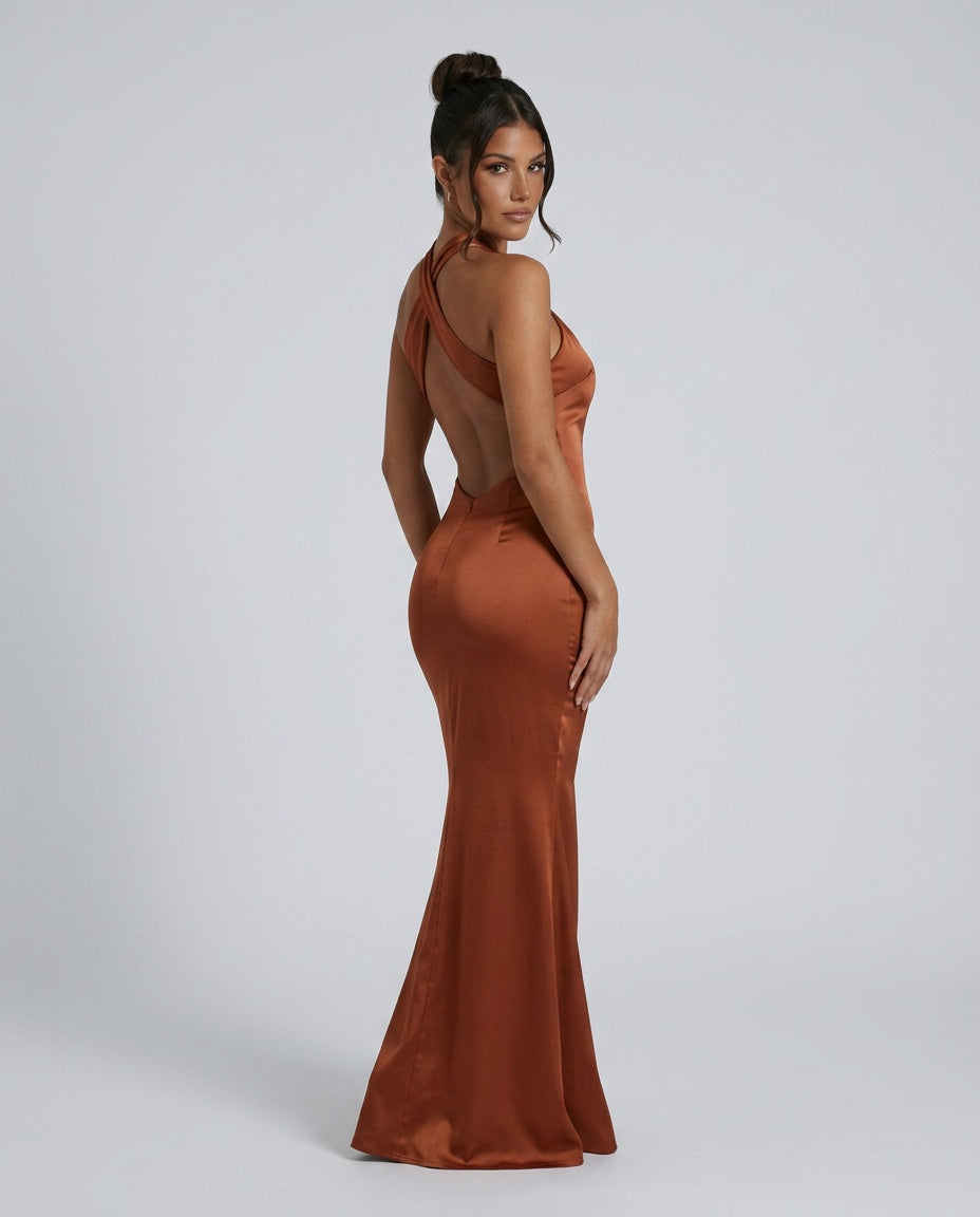 Aurelia | Crossover Halter Neck Fitted Maxi Dress