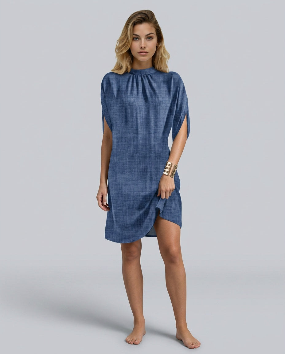 Selene | Batwing Sleeve Pleated Collar Mini Dress