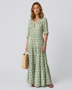 Maeve | Notch Neck Printed Long Sleeve Maxi Dress