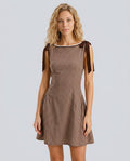 Reva | Brown Gingham Tie Strap Mini Dress