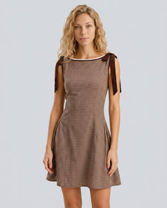 Reva | Brown Gingham Tie Strap Mini Dress