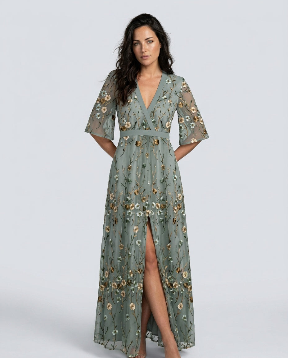 Nadia | Floral Print Pocketed Maxi Dress