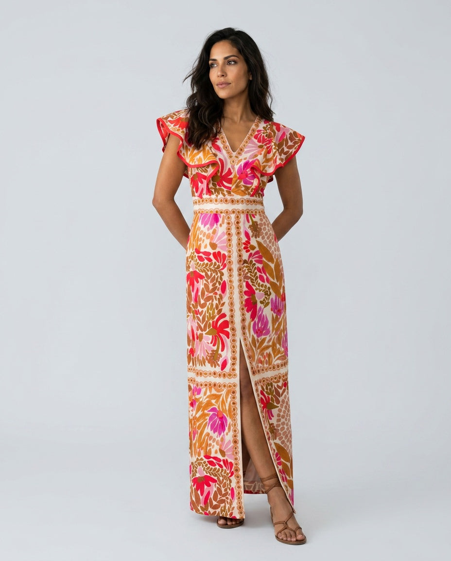 Tessa | Floral Print Side Slit Maxi Dress