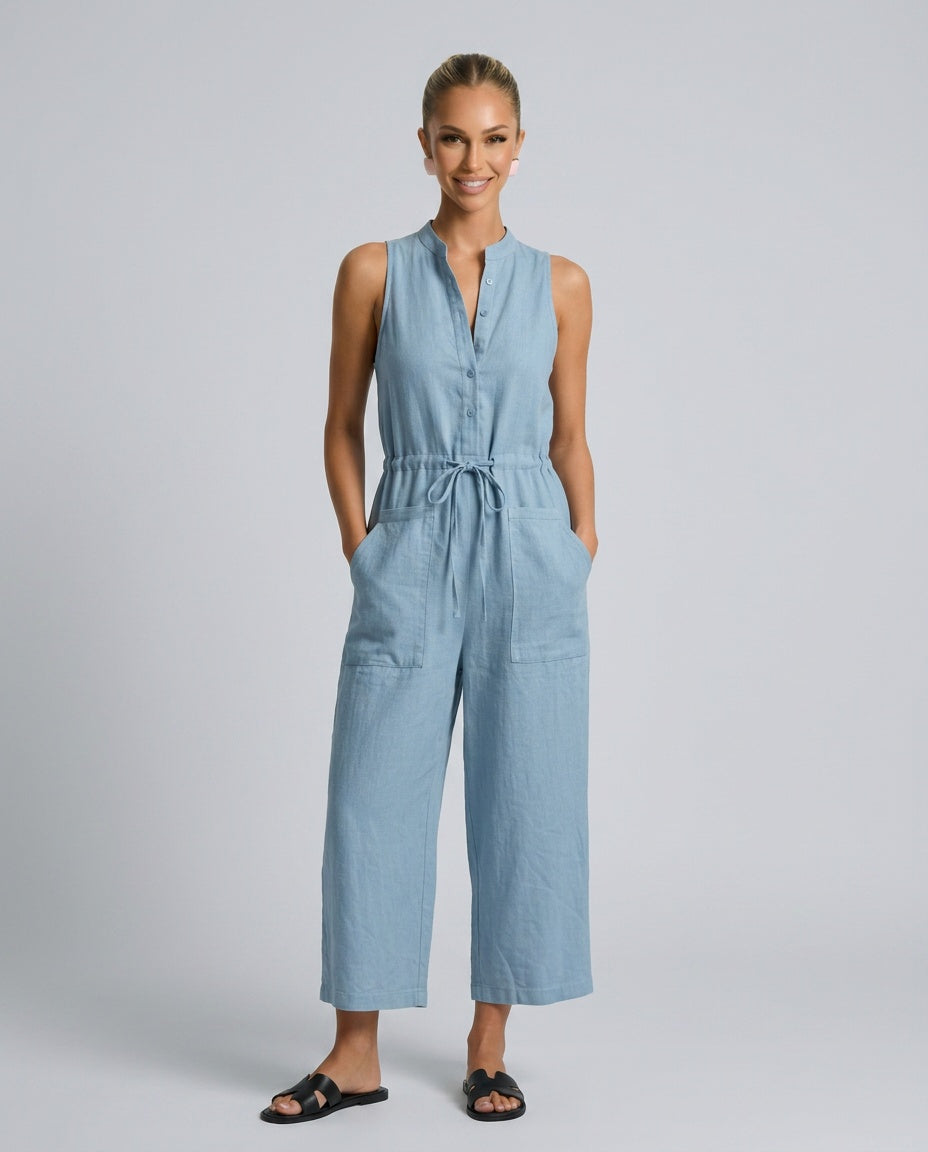 Harper | Linen-Blend Sleeveless Loose Jumpsuit