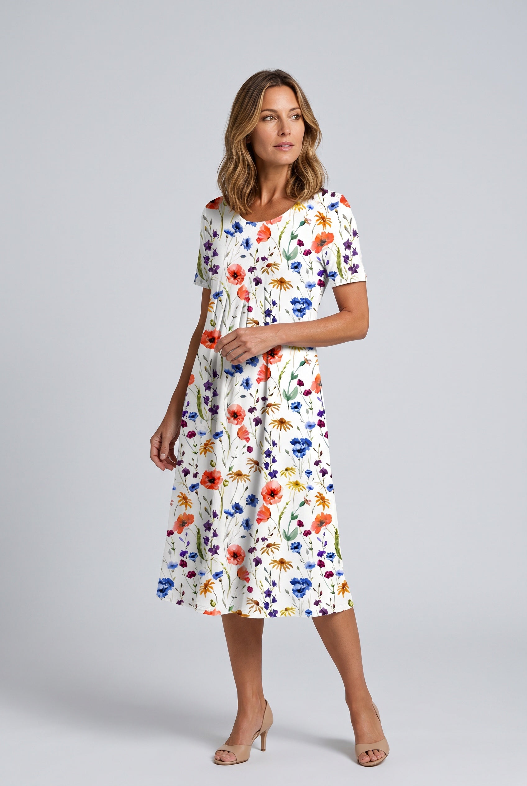 Quinn | Printed Short Sleeve Midi Dress