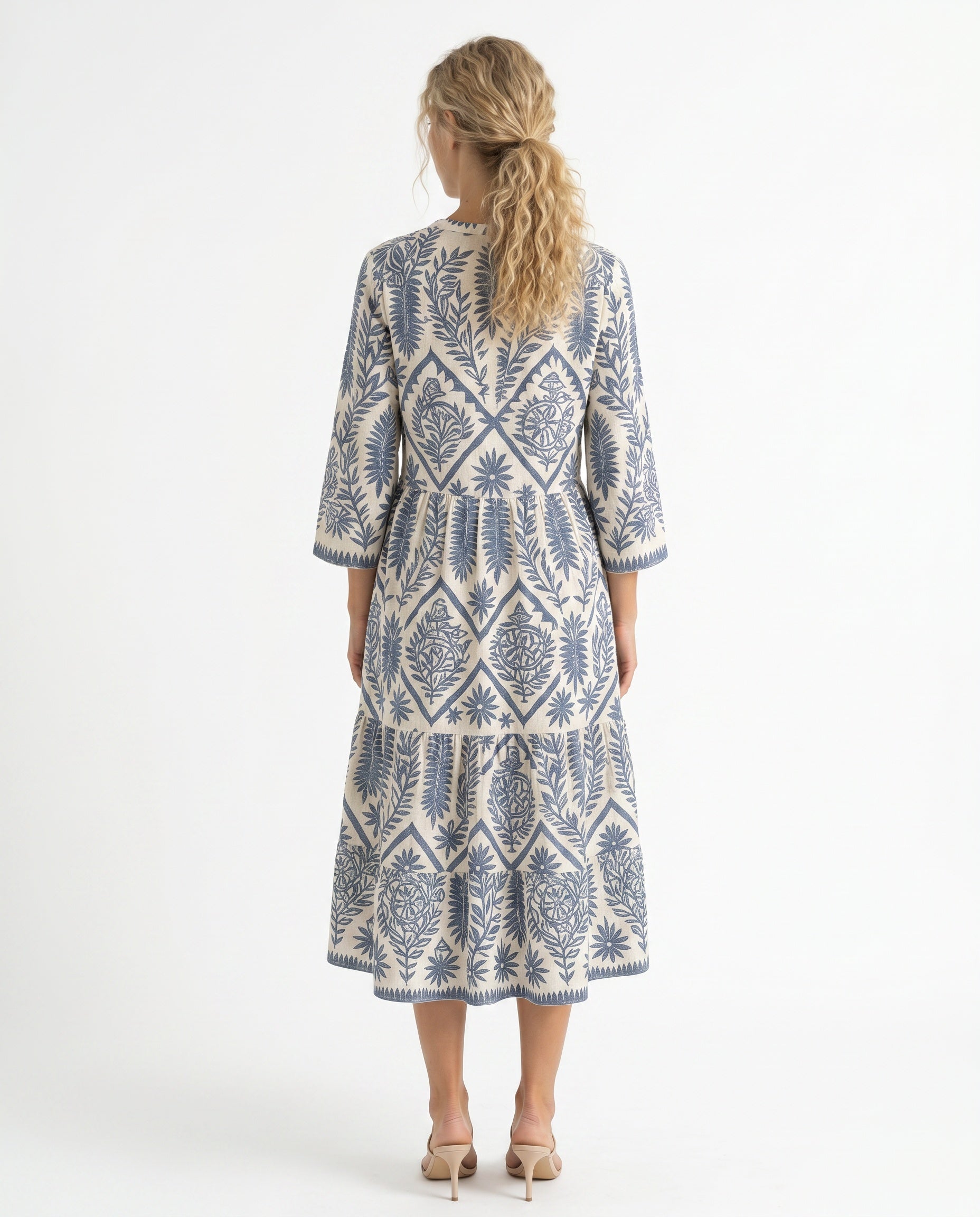 Quinn | V-Neck Boho Print Summer Midi Dress