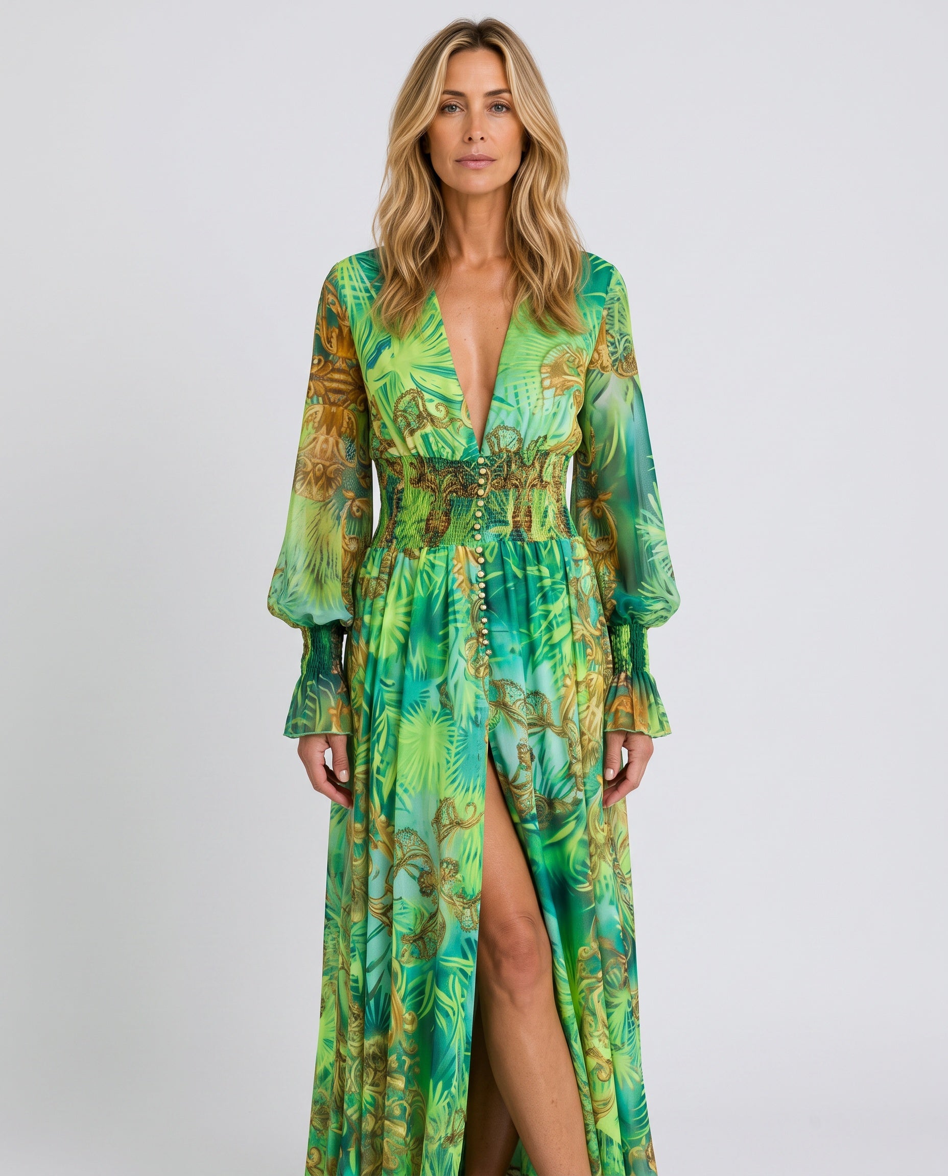 Coralie | Printed Empire Waist Maxi Dress