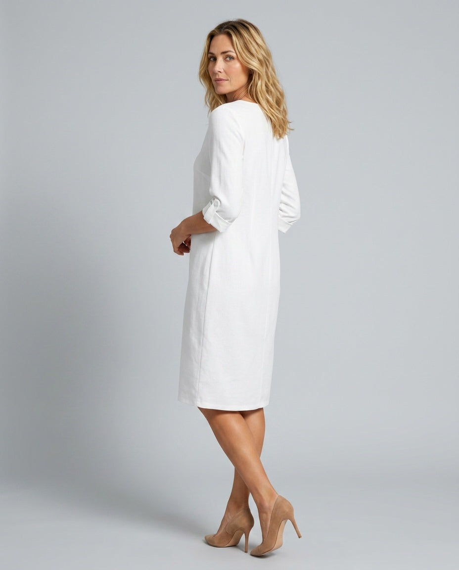 Celeste | V-Neck 3/4 Sleeve Linen-Look Midi Dress