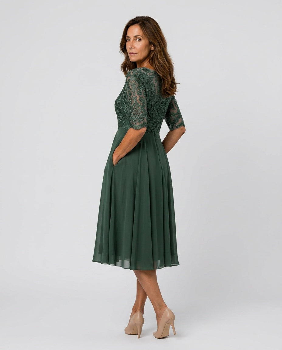Helena | Embroidered Chiffon Midi Dress