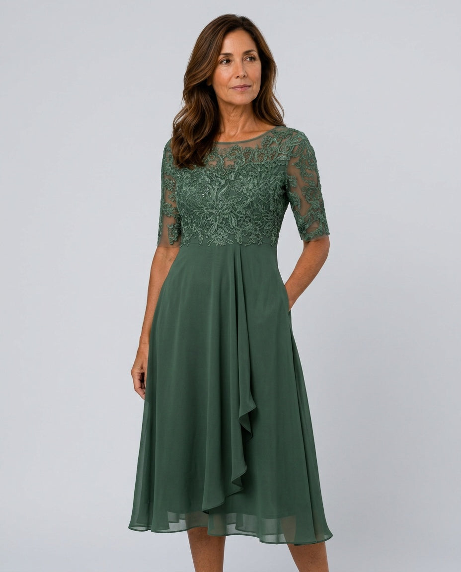 Helena | Embroidered Chiffon Midi Dress