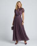 Bianca | Pleated Puff Sleeve High Neck Maxi Dress