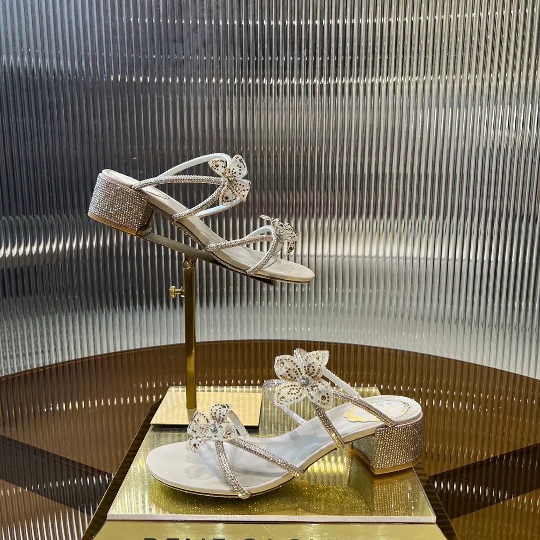 Lace Flower Crystal Sandals