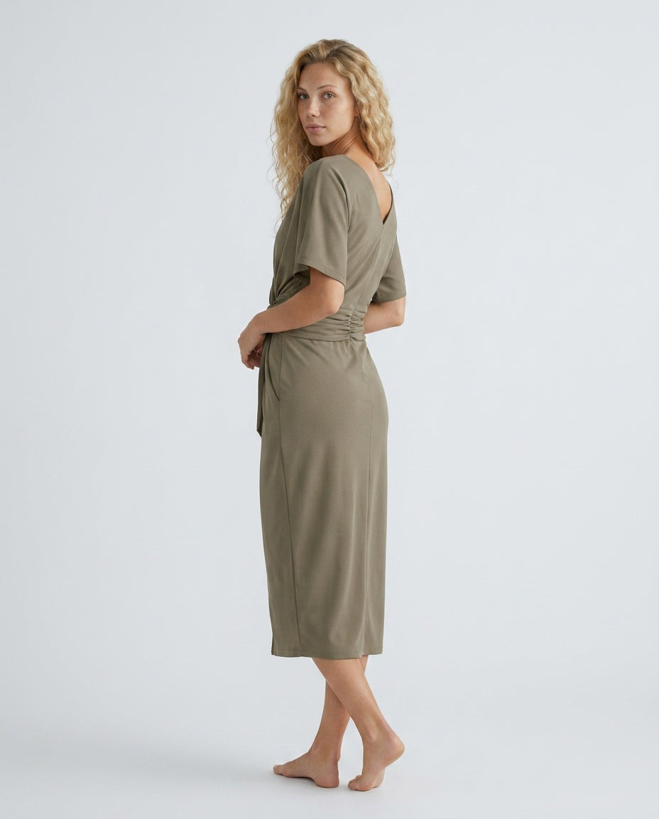Celeste | Crossover V-Neck Tied Waist Midi Dress