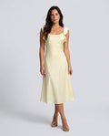 Nadia | Square Neck Ruffle Satin Midi Dress