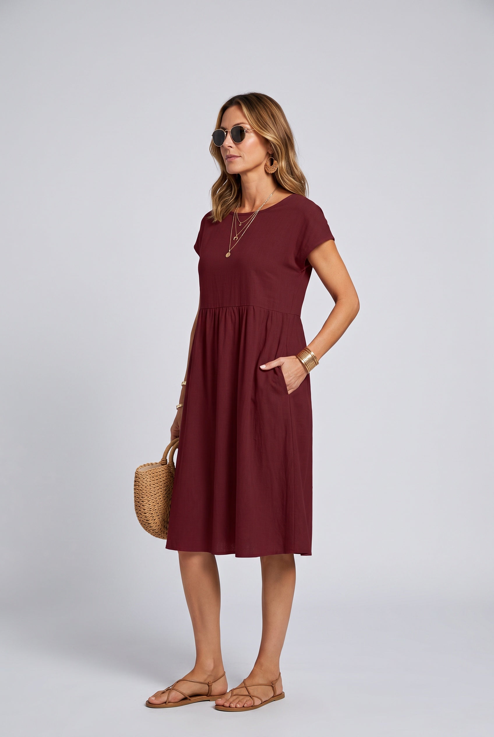 Colette | Short Sleeve Side Pocket Midi Dress