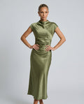 Nora | Short Sleeve Boat Neck Fitted Midi Dress