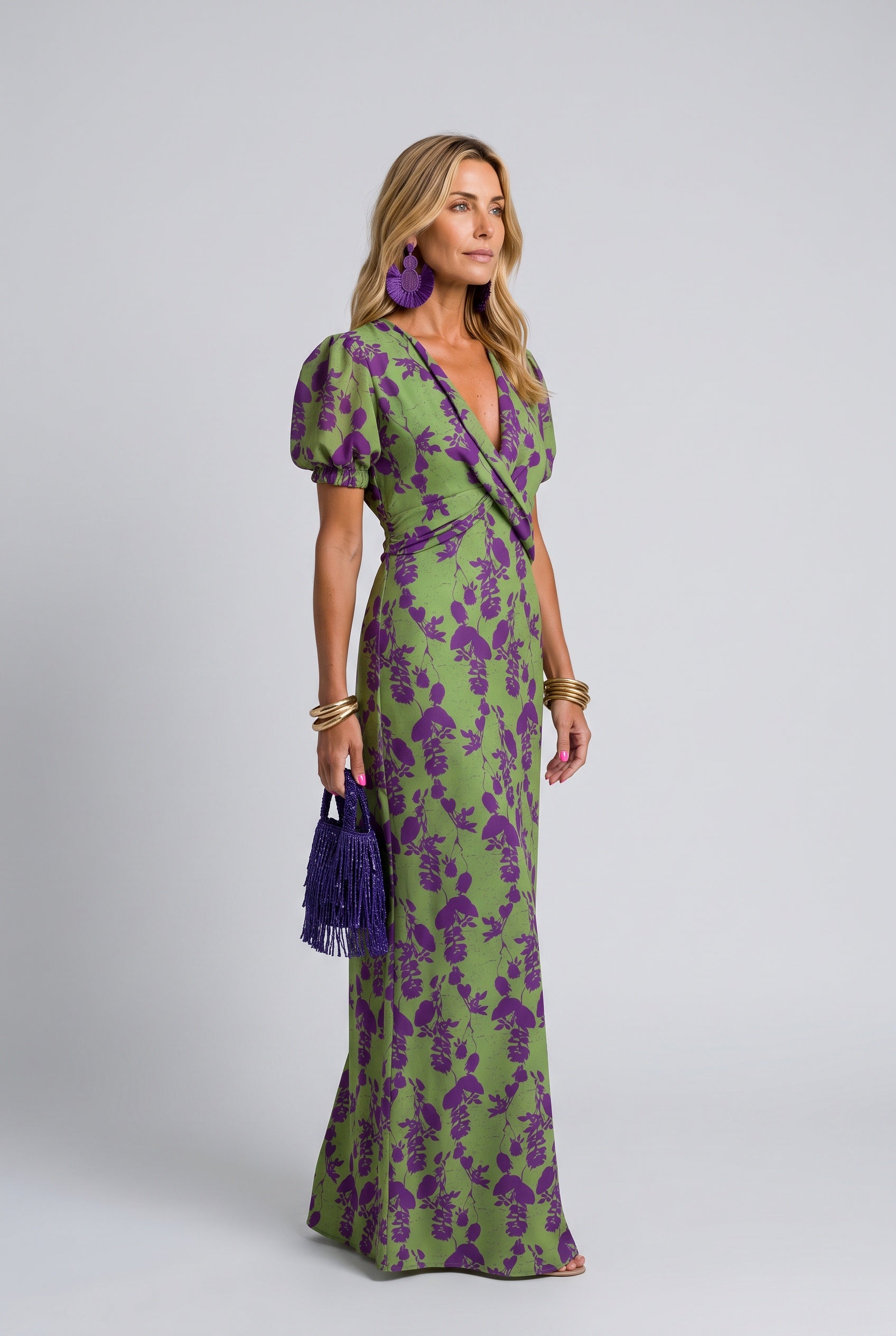Romy | Floral Print Green Maxi Dress