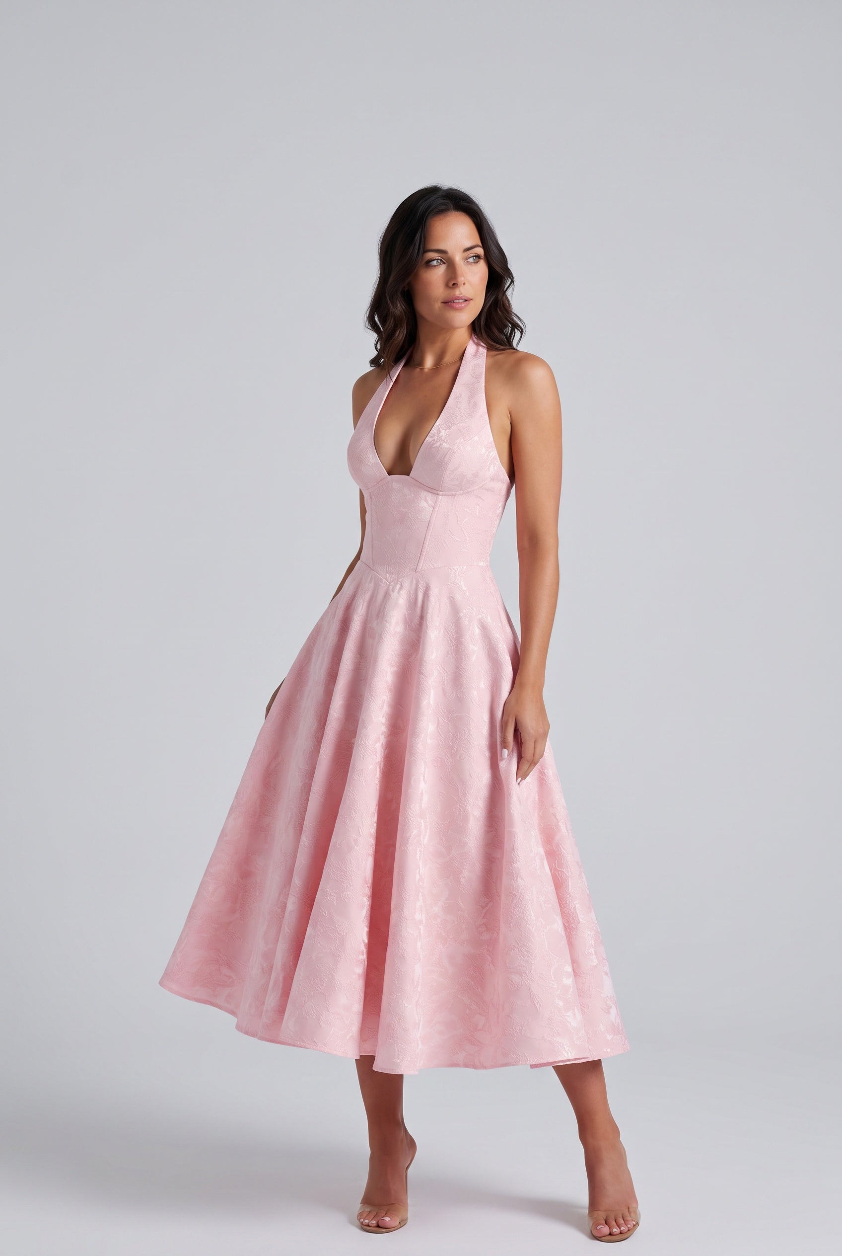 Sable | Halter Neck Jacquard Midi Dress