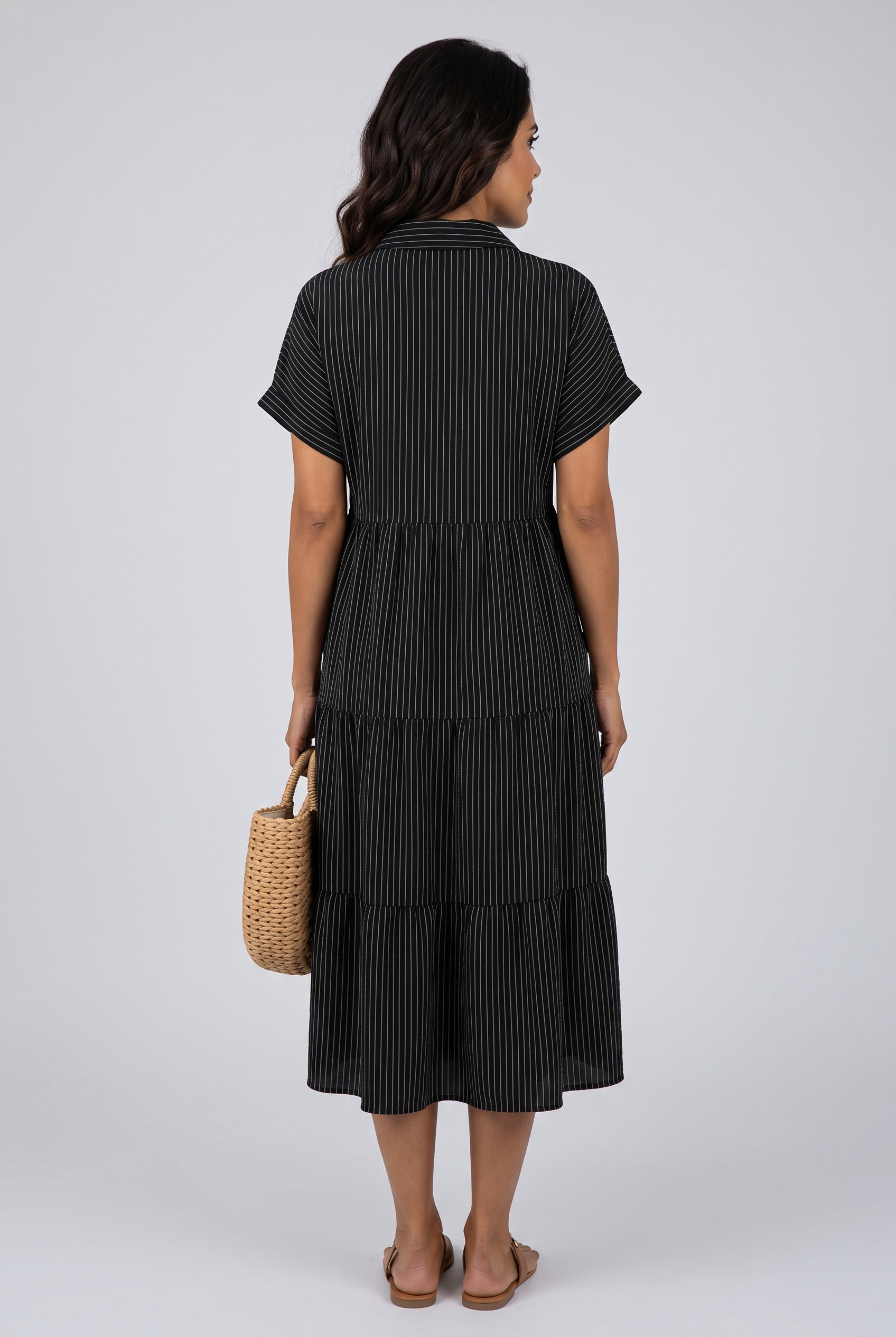 Riley | Striped Button-Up Midi Shirt Dress