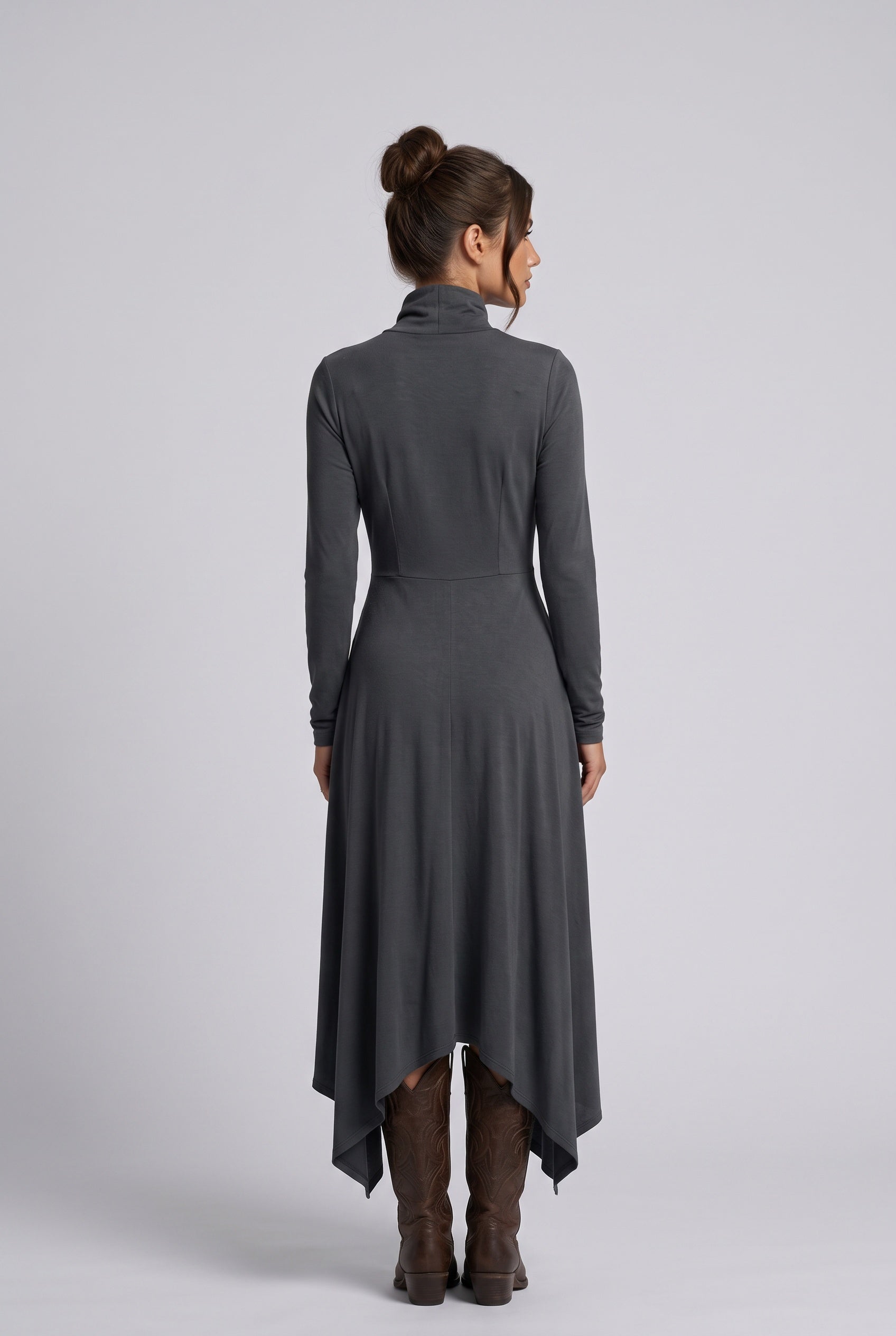 Bianca | Asymmetric Draped Turtleneck Maxi Dress